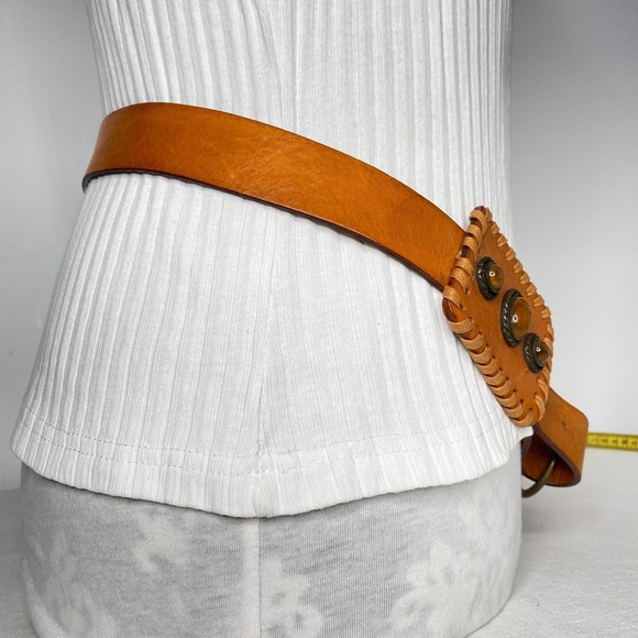 Albatross Italian Leather Belt Womens Size Medium Tan Amber Stones Tassel main image 10
